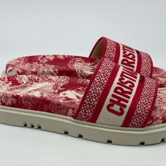 DIOR DWAY D WAY Toile De Jouy Embroidered Cotton Flat Slide Sandals Shoes - Picture 6 of 15